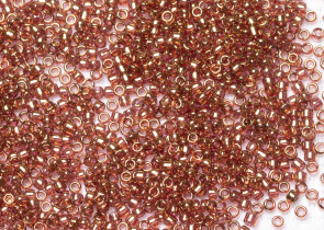 Бисер Япония круглый 15/0 10 г 0421 розовый прозрачный, золотое сияние
